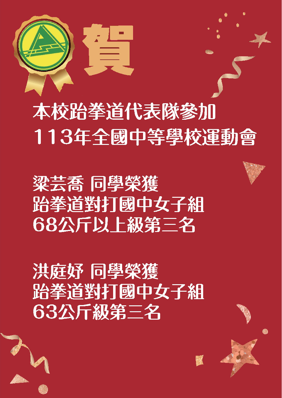 113年全國中等學校運動會榜單(跆拳道)_31